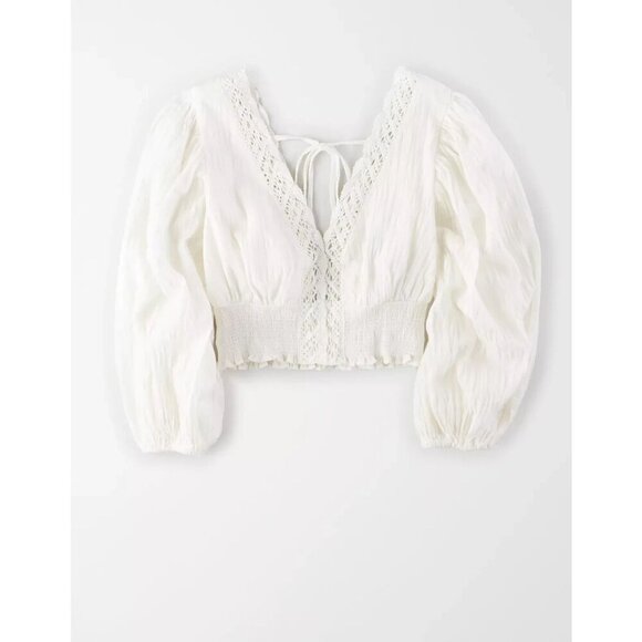 AE Studio Open Back Lace Trim Blouse - Picture 1 of 9